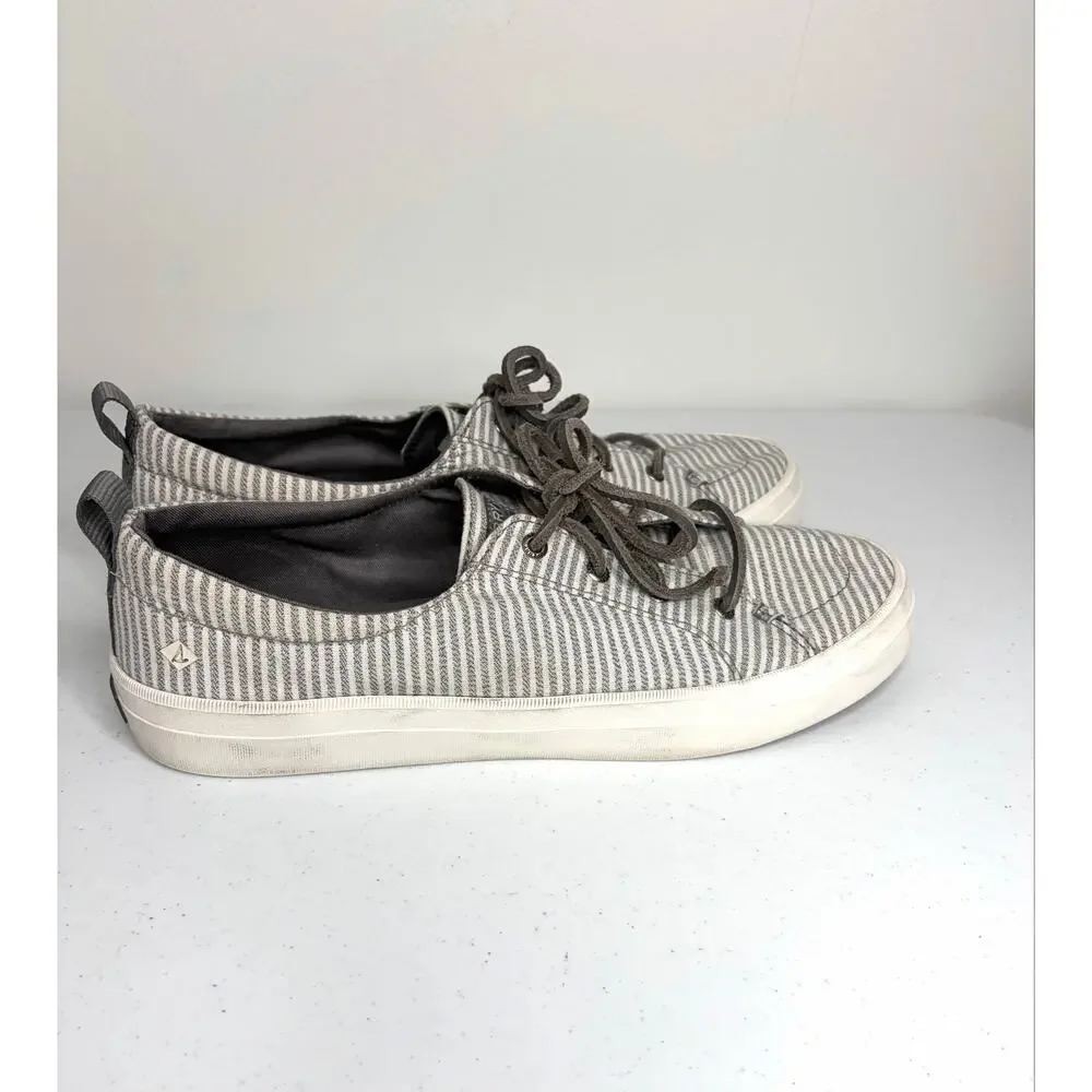 Sperry Crest Vibe Sneakers Women Sz 11 Gray White Stripe Coastal Preppy Neutral